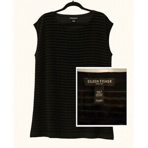 Eileen Fisher Petite Black Burnout Stripe Top | PS/PP Sleeveless Minimalist